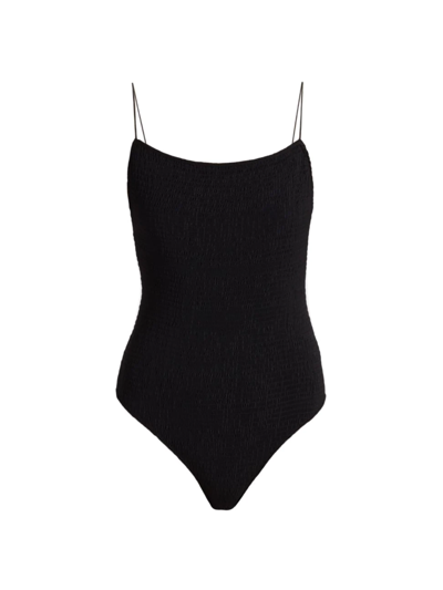 Shop Totême Women's Smocked One-piece Swimsuit In Black