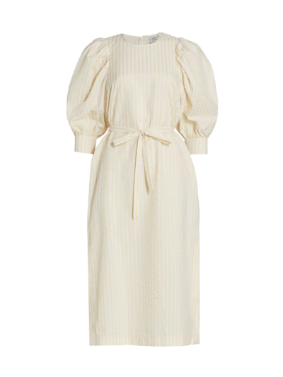 Shop Baum Und Pferdgarten Women's Alya Striped Midi-dress In White Creme Stripe