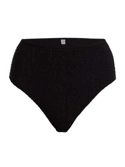 Shop Totême Women's Smocked Bikini Bottoms In Black
