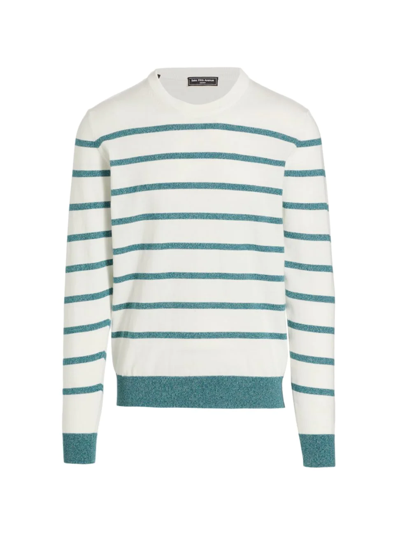 Shop Saks Fifth Avenue Men's Slim-fit Striped Crewneck Sweater In Coconut Milk Malibu Blue