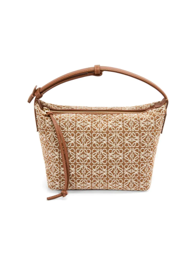 Shop Loewe Women's Small Cubi Anagram Jacquard & Calfskin Shoulder Bag In Tan