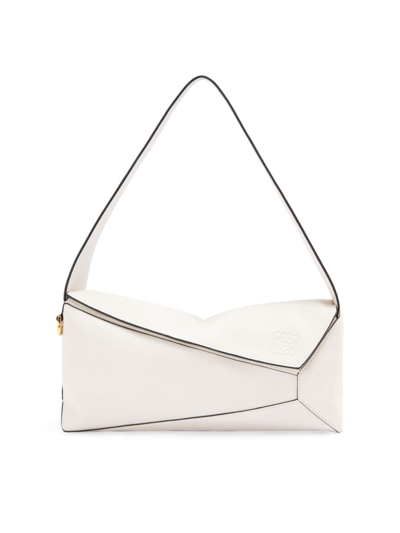 Shop Loewe Women's Puzzle Leather Hobo Bag In Soft White