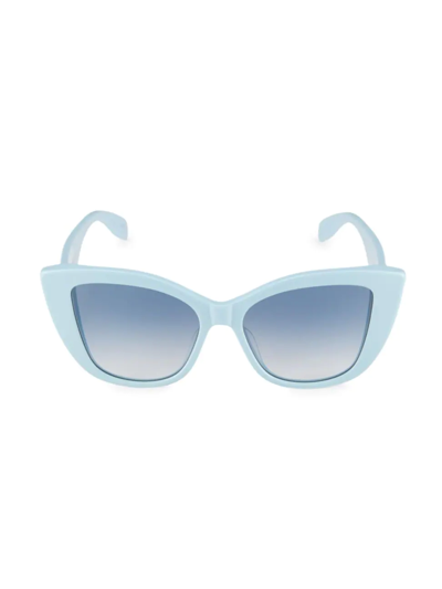 Shop Alexander Mcqueen Women's 54mm Cat Eye Sunglasses In Light Blue