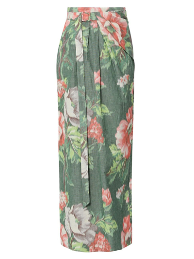 Shop Erdem Women's Charlotte Floral Belted Skirt In Green Red