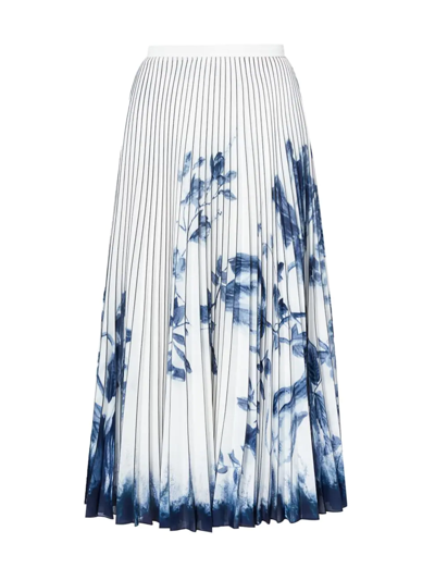 Shop Erdem Nesrine Floral Pleated Skirt In White Blue