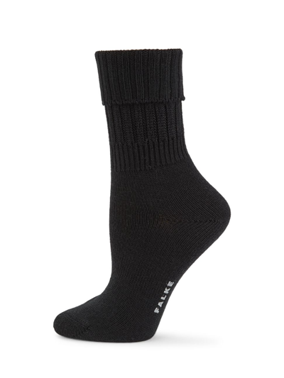 Shop Falke Women's Striggings Rib Wool-blend Crew Socks In Black