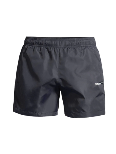 Shop Off-white Men's Diagonal Striped Polyester Swim Shorts In Black