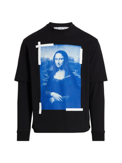 Shop Off-white Men's Mona Lisa Graphic Layered Long-sleeve Shirt In Black