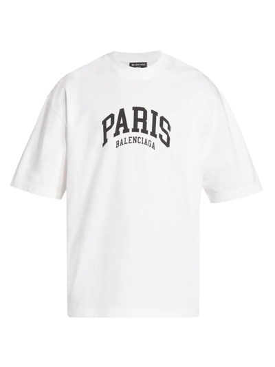 Shop Balenciaga Men's City Paris Logo T-shirt In White Black
