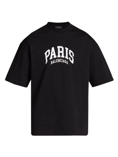Shop Balenciaga Men's City Paris Logo T-shirt In Black White