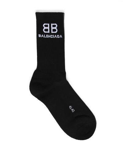 Shop Balenciaga Classic Cotton Tennis Socks In Black & White