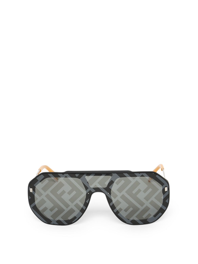 Shop Fendi Reflective Logo Aviator Sunglasses In Black