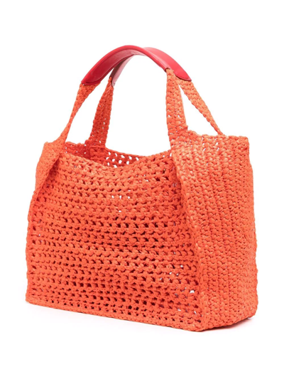 Shop Stella Mccartney Logo-patch Interwoven Tote Bag In Orange