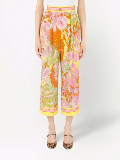 Shop Dolce & Gabbana Floral-print Silk Culottes In Orange