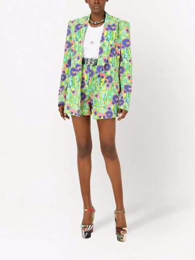 Shop Dolce & Gabbana High-waisted Floral-print Shorts In Green