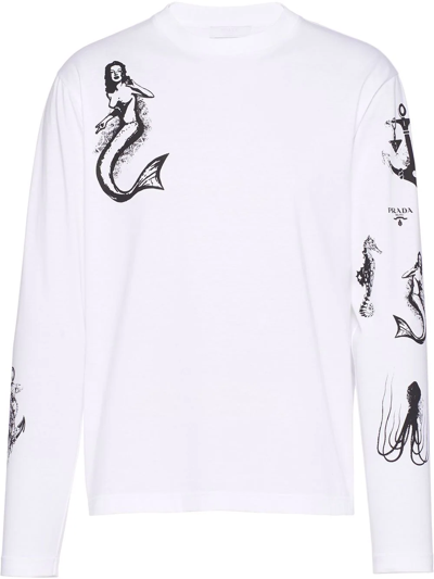 Shop Prada Siren Print T-shirt In White