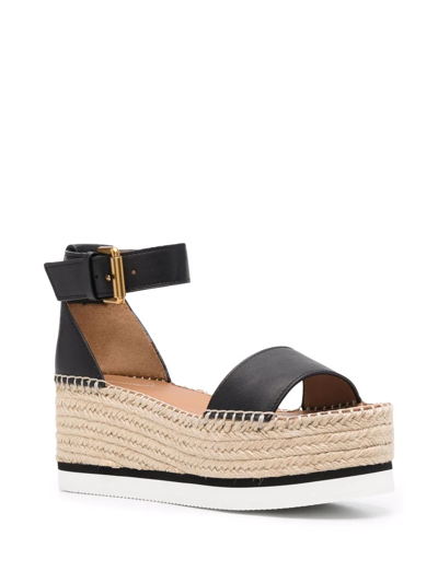 Shop See By Chloé Leather Wedge Espadrilles In Black