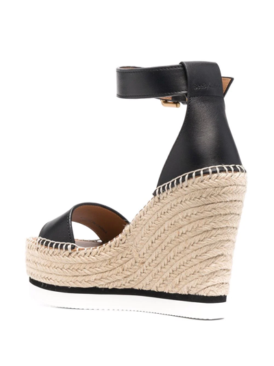Shop See By Chloé Leather Wedge Espadrilles In Black