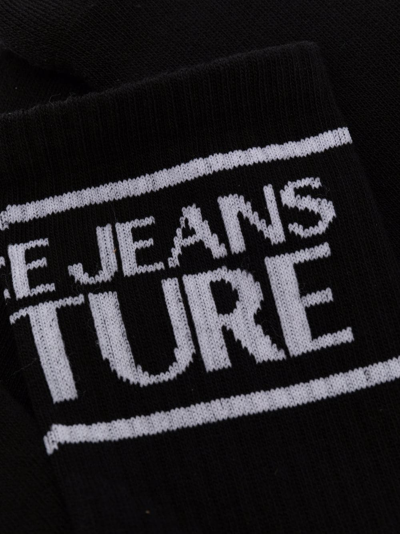 Shop Versace Jeans Couture Logo-print Ribbed Socks In Black
