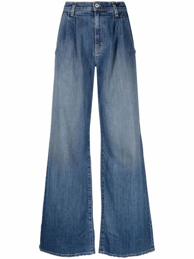 Shop Nili Lotan Wide-leg Bleach-effect Denim Jeans In Blue