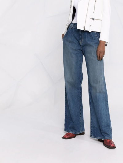 Shop Nili Lotan Wide-leg Bleach-effect Denim Jeans In Blue