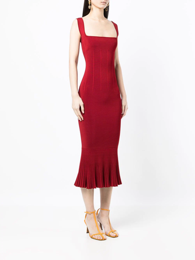 Shop Galvan Atalanta Pleated Hem Midi Dress In Red