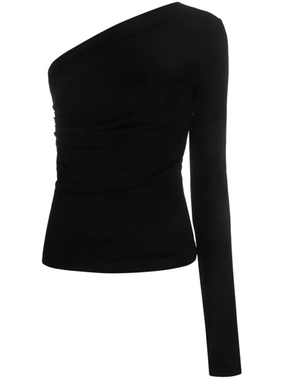 Dsquared2 One Shoulder Jersey Draped Top In Black