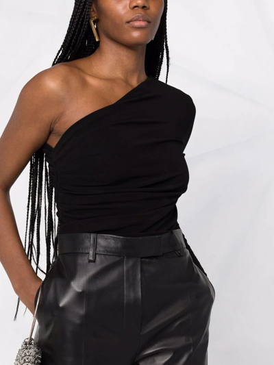 Dsquared2 One Shoulder Jersey Draped Top In Black