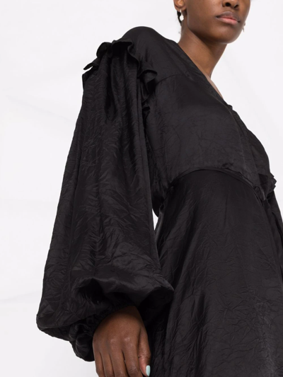 Shop Patou Balloon-sleeve Crinkled-effect Midi Dress In Black