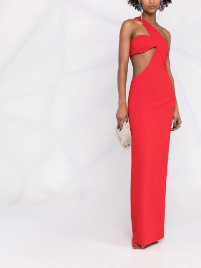 Shop Monot Asymmetric Cut-out Gown In Red