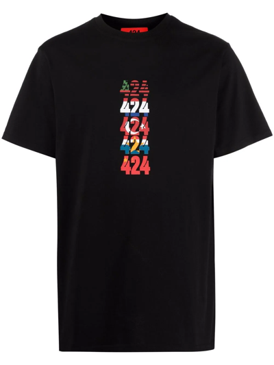 Shop 424 Flags-print Short-sleeve T-shirt In Black