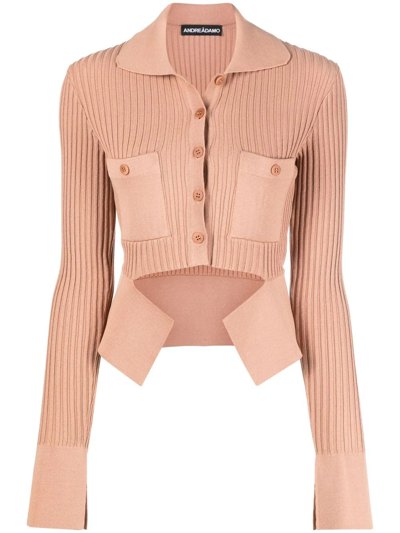 Andreädamo Ribbed Buttoned-up Knitted Top In Neutrals