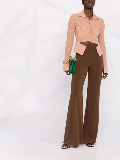 Andreädamo Ribbed Buttoned-up Knitted Top In Neutrals