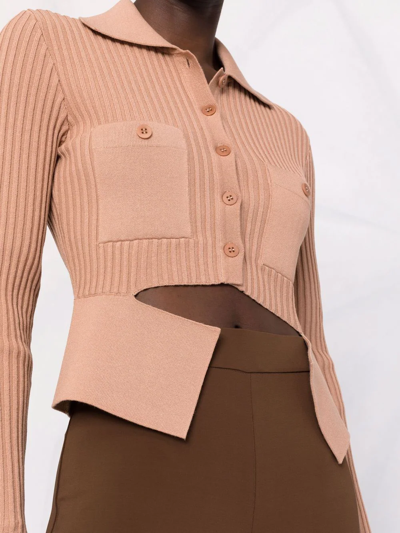 Andreädamo Ribbed Buttoned-up Knitted Top In Neutrals