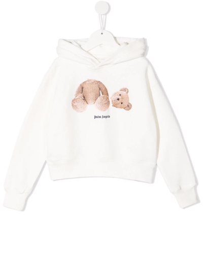 Shop Palm Angels Bear Print Cotton Hoodie In White