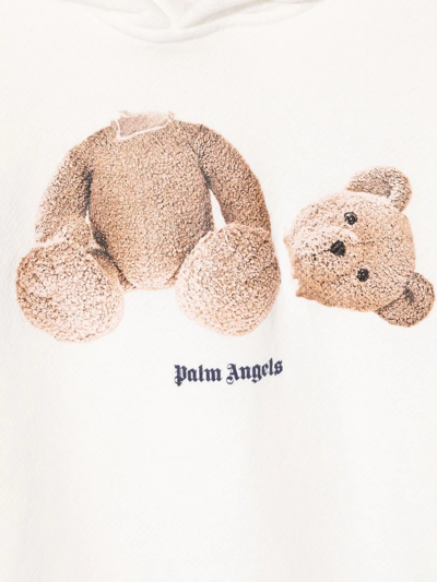 Shop Palm Angels Bear Print Cotton Hoodie In White