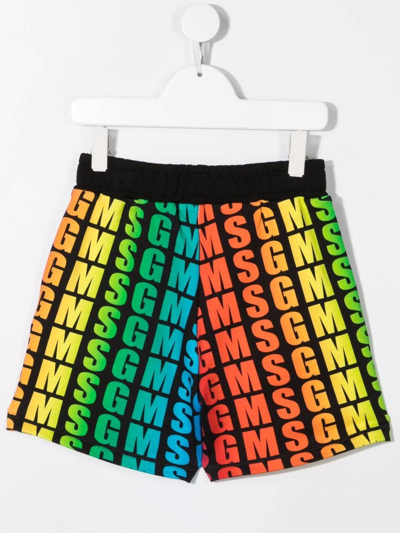 Msgm Teen Rainbow Logo-print Shorts In Black