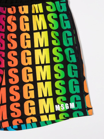 Msgm Teen Rainbow Logo-print Shorts In Black