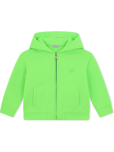 Shop Dolce & Gabbana Zip-front Logo Hoodie In Green