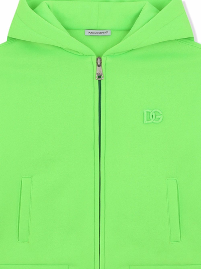 Shop Dolce & Gabbana Zip-front Logo Hoodie In Green