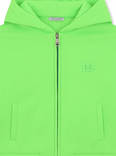 Dolce & Gabbana Zip-front Logo Hoodie In Green