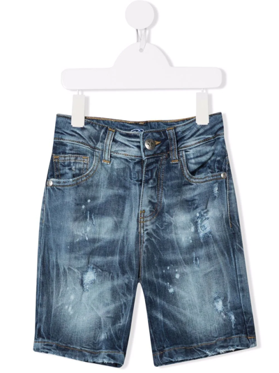 Shop John Richmond Junior Distressed Denim Shorts In Blue