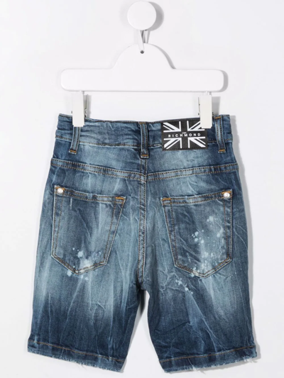 Shop John Richmond Junior Distressed Denim Shorts In Blue