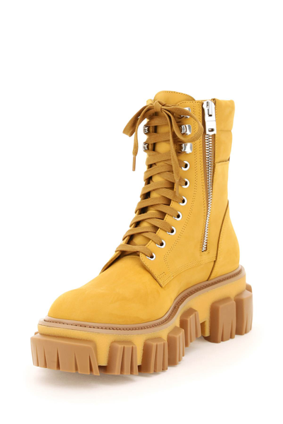 Shop Amiri Crepe Lug Combat Boots In Yellow