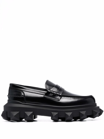Trackstud Leather Loafers In Black