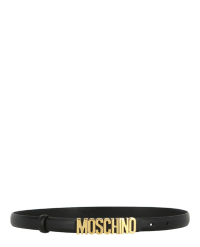 Shop Moschino Leather Logo Belt In Black
