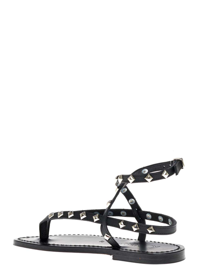 Shop Kjacques Black Leather Sandals With Studs