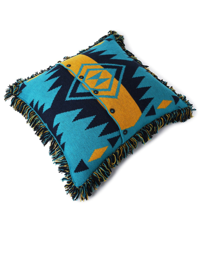 Shop Alanui Light Blue Woolmark Jacquard Icon Pillow