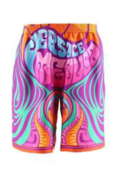 Shop Versace Shorts In Arancione Multicolor