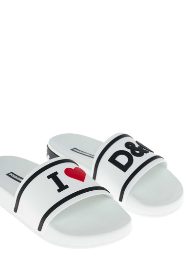 Shop Dolce & Gabbana White Rubber Sandals With Logo